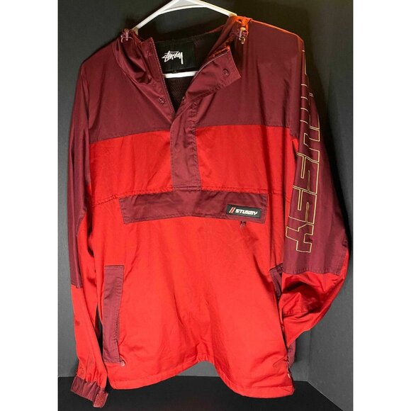 Stussy Alpine Mens M Red 1/4 Zip Pullover Jacket Windbreaker Outdoors Casual
